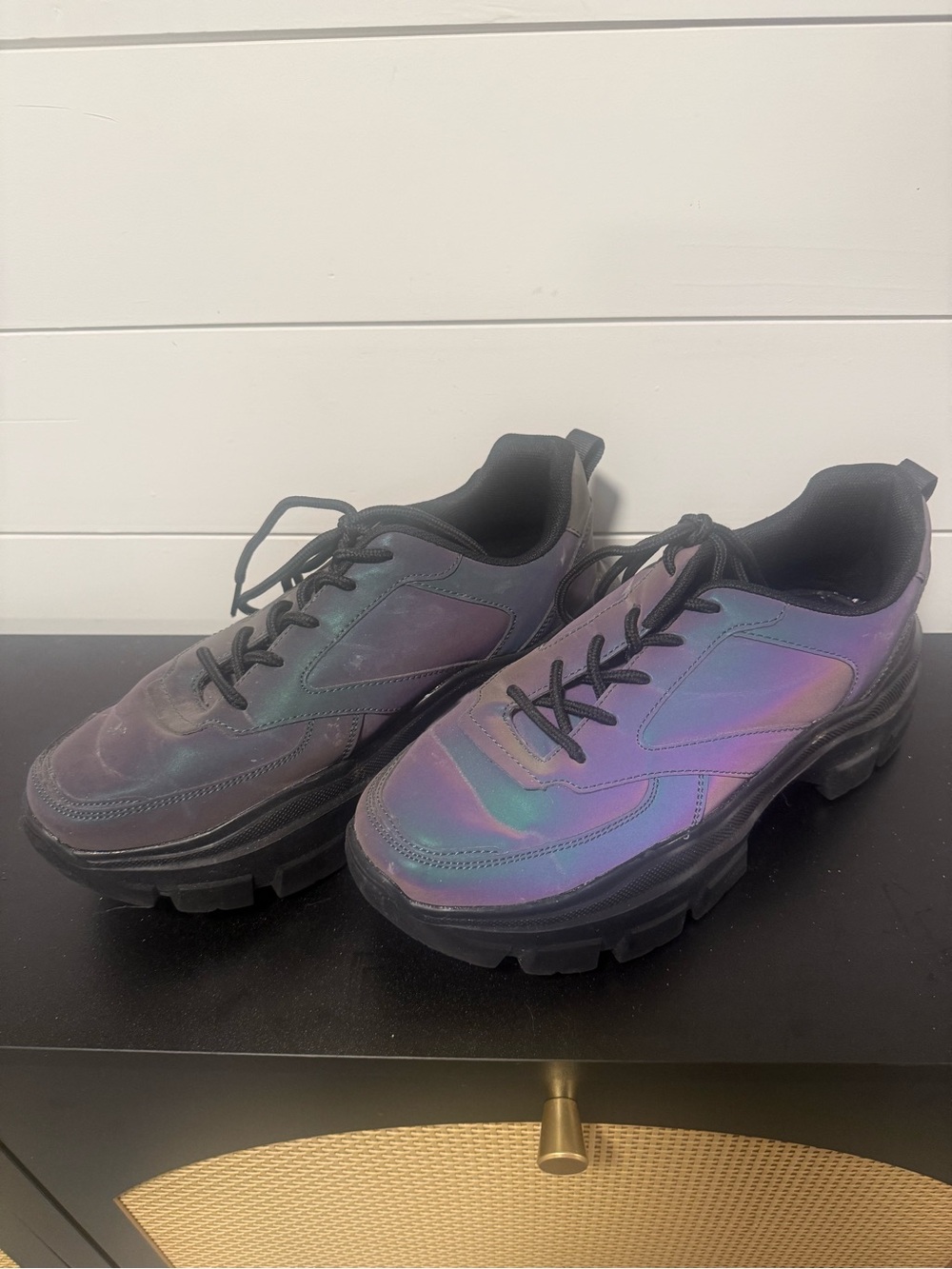 Lucky step Iridescent Black Chunky platform Sneakers women’s size 10 never worn!